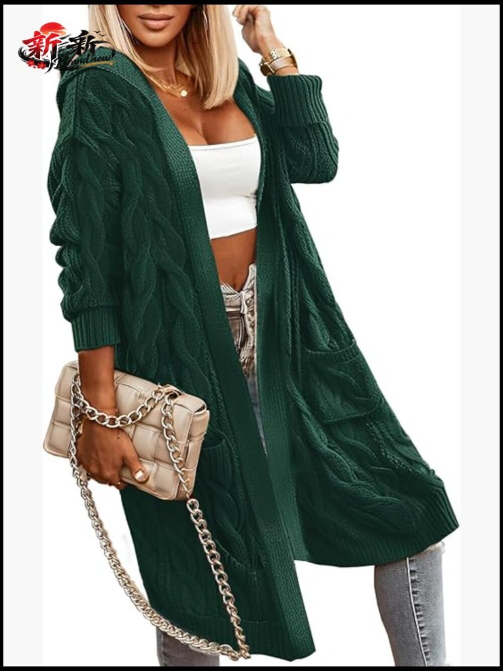 Cable Knit Cardigan Sweater Oversized Hooded Long Open Front Warm Coat